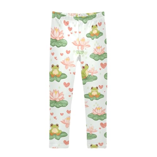 Wusikd Frogs Lotus Flower Girls' Leggings Toddler Doodles Cute Kids Yoga Pants Dance Active Tights 4T Multi