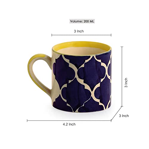 Image of ExclusiveLane 'Ocean Caffeine' Ceramic Tea Cups Set of 6 (200 ML, Microwave Safe, Dishwasher Safe) |Ceramic Cups Coffee Cup Set of 6 Coffee Mugs Tea Set Tea Mugs Set of 6 Chai Cups Drinkware