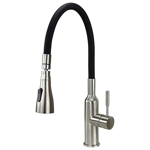 Transolid PF7509A-FLX Kitchen/Laundry Faucet with Swivel Action Ball-Joint, Dual Spray, and Flex Neck in Black Cover
