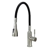 Transolid PF7509A-FLX Kitchen/Laundry Faucet with Swivel Action Ball-Joint, Dual Spray, and Flex Neck in Black