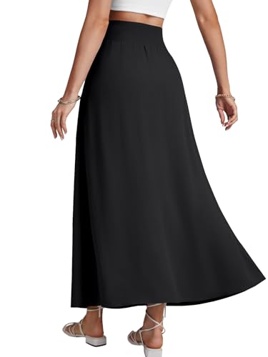 Rooscier Women's Tie Knot Front Pleated A Line High Waist Flowy Long Skirt4
