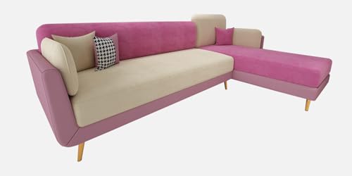 Image of Polyester Velvet Contemperory Sofa Set with Cushion Chaise Lounge, Sectional Sofa Perfect for Your Living Room,Guests Room & Office. (Pink & Beige, 5 Seater)