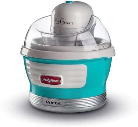 Ariete 643 Ice Cream Maker Party Time, Macchina per fare il gelato, 12W, Capacità 1,5 L, Cestello estraibile con doppio isolamento, Tempo preparazione 30 minuti, Coperchio per aggiunta ingredienti,