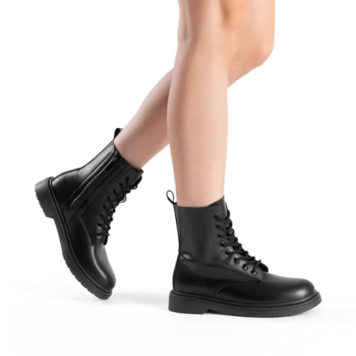 DREAM PAIRS Women Combat Boots Lace-up Low Heel Ankle Booties,Size 8,Black-Matte,DWUMAB2539