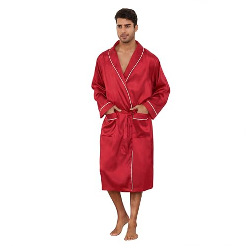 Image of Vulcanodon Men's Satin Robe Lightweight,Men's Luxurious Silk Kimono Bathrobe