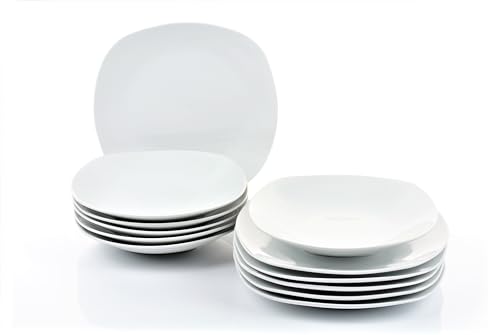 Retsch Arzberg/Geschirr Tafelservice FINO/Set 12teilig für 6 Personen/Porzellan eckig uni weiß/Basic-Geschirr
