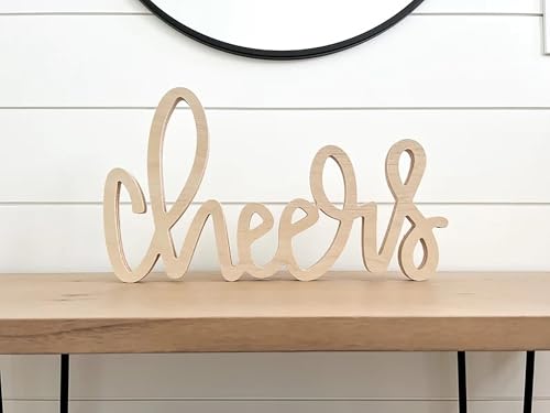 Wood Cheers Sign Decor Wedding Table Decorations Cheers Table Freestanding Sign for Bridal Shower Champagne Bar Engagement Party Decor