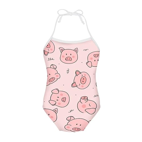 Girls Bathing Suit One Piece Design Halter Neck Strap Fashion Pattern Printing Smooth Hawaiian Swimwear