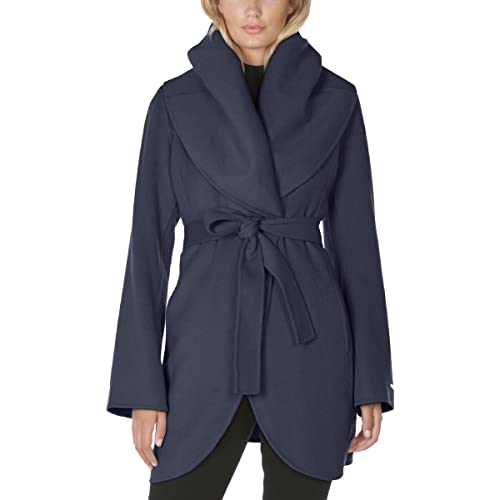 Tahari Women's Double Face Wool Blend Wrap Coat With Oversized Collar, Blue Cloud, Small #TOP1