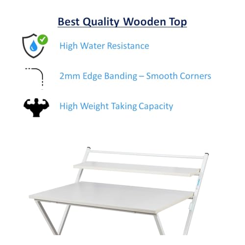 Image of BLUMUNO X-Plus Folding Table I Spacious, Foldable and Sturdy Desk with 2 Levels for Study /Home Office /Work from Home I Multipurpose Table I No Assembly Required (Premium White Wood Finish)