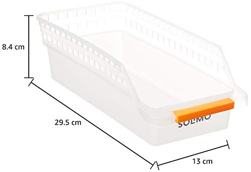 Image of Amazon Brand - Solimo Plastic Storage container Set with sliding mouth (Set of 3, 1100 ml) & Plastic Fridge Storage Organizer Racks, Set of 8,Silver
