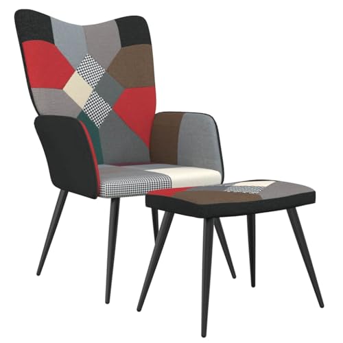 KTHLBRH Silla de Relax con Taburete Tela Patchwork Sillón de Relax Moderno con Estructura de Acero y Tejido Suave al Tacto