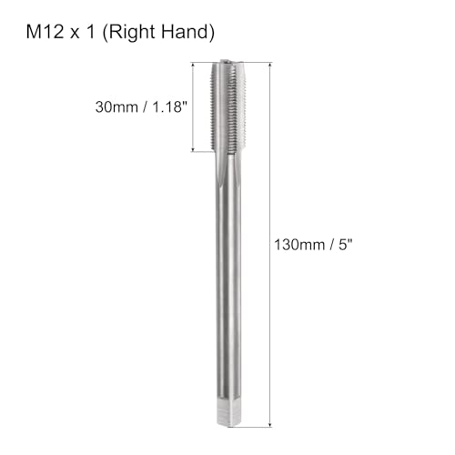 uxcell Metric Thread Tap M12 x 1 H2 130mm Extra Long Straight Flute Screw Thread Milling Machine Taps Threading Tapping Repair Tool - Thumbnail 2