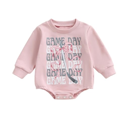Newborn Baby Boy Girl Hockey Outfit Long Sleeve Hockey Embroidery Bubble Oversized Sweatshirt Romper Fall Bodysuit