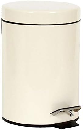 Crystals Small Pedal Bin with Lid-3 Litre Bathroom Bin for Rubbish and Waste-Stainless Steel Toilet Bin with Removable Inner Plastic Bucket-Ideal Size for Bedroom Bathroom Toilet Waste (Cream)
