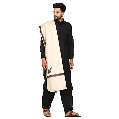Image of SWI WITH LABEL Men's Embroidered Fine Acrylic Shawl | Men's Shawl Inspired by intricate traditional Kashmiri embroidery work | Felicitation Shawl to honor chief guests