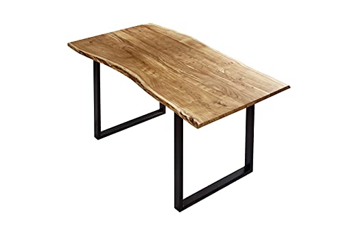 SAM Esszimmertisch 130x75 cm Billy, echte Baumkante, Esstisch aus Akazienholz massiv + naturfarben, Baumkantentisch mit U-Gestell Schwarz