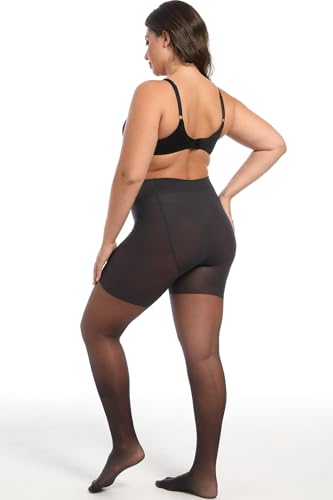 Image of Women's Plus Size Control Top Tights 15 Den, Durable Semi Opaque Pantyhose, Ultra-Soft Stretchy Opaque Control Tights