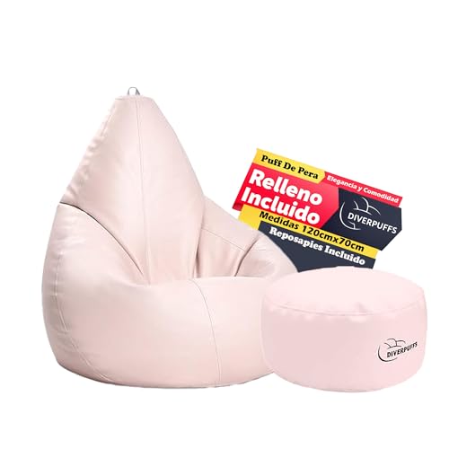 Puff Pera XXL rosa bebé com apoio para os pés e enchimento incluído ultra confortável para ler brincar ou descansar ideal para crianças e adultos design lavável interior exterior anti-stress uso