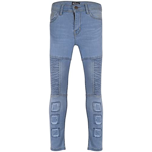 Boys Skinny Jeans Ripped High Waisted Light Blue for Teens Casual Cotton Patched Age 5-14 Years