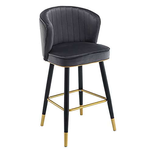 Taburete moderno de terciopelo para bar, tapizado, para isla de cocina, taburetes altos con respaldo y reposapiés dorado para cocina y comedor