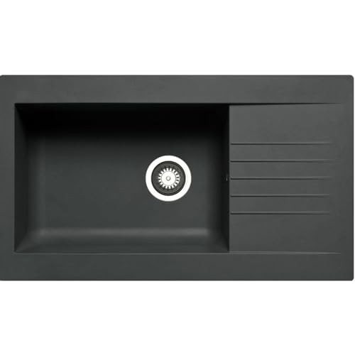 Luquicina LD1BL – Fregadero de cocina 1 seno XL con escurridor reversible – Composite negro – Empotrable – 86 x 50 x 20 cm