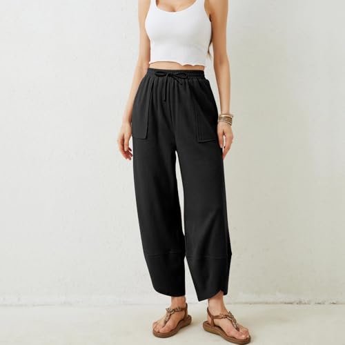 Barrel Pants Women Cotton Baggy Elastic Waist Loose Fit Cropped Palazzo Trousers Casual Lightweight Comfy Travel Outfits2
