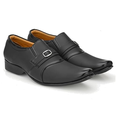 Image of Leatherkraft Formal Slip-On Shoes with Applique Detail