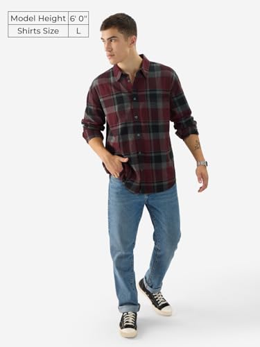 Image of The Souled Store Plaid: Black /Blue /Red Checks Long Sleeve Collared Neck Button Down Cotton Relaxed Fit Shirts for Men and Boys - Classic and Casual Wardrobe Essentials