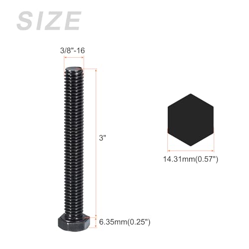 Image of METALLIXITY Hex Head Bolts (3 /8-16 x 3) 5Pcs, 304 Stainless Steel 18-8, Fully Threaded, External Hex Drive, Hex Head Screw Bolt, Black Oxide