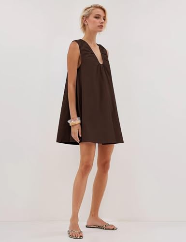 Women Summer Sleeveless Babydoll Mini Dress Scoop Neck Loose Fit Tank Dresses Party Ruched Short Dress witn Pockets4