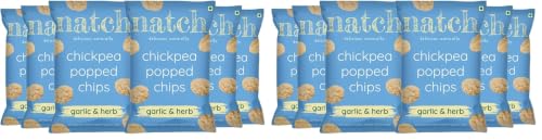 Image of Natch Chickpea Popped Protein Chips, Healthy Snacks, Low Calorie, Not Fried Not Baked, Vegan, Gluten Free, Rich in Fiber, Garlic & Herb Flavour, 55gm each (Pack of 12)