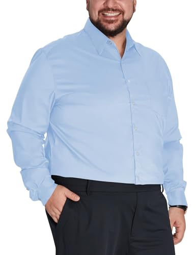 Idtswch Mens Tall Loose Fit Dress Shirt Stretch Wrinkle-Free Button Down Long Sleeve Collar Shirt Sleeve (35-36