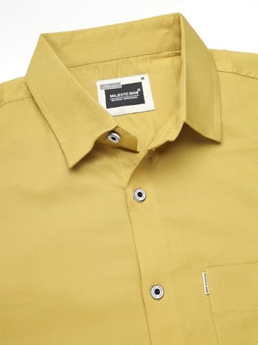 Image of Majestic Man Solid Cotton Casual Shirt - Slim Fit, Full Sleeves, Premium Button Closure