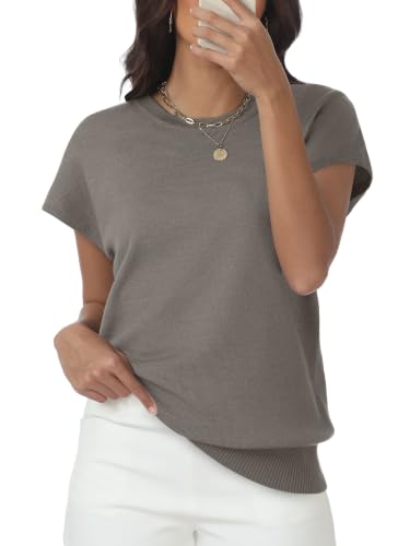 Image of Womens Tops Summer Sweaters Short Sleeve Shirts Dressy Casual Basic Casual Cap Sleeve Tops Beach Vacation Clothes