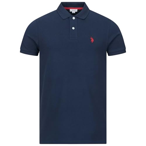 U.S. POLO ASSN. Herren Poloshirt (S-XXL) - 100% Baumwolle Kurzarm Basic - P029 - Navy-Rot Größe L - Gr.L
