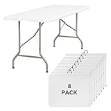 Elevon 6FT Folding Tables – Heavy Duty Portable Foldable Table with Built-in Handle, 300 lb Capacity – Ideal for Events, Parties, Crafts, Camping & Dining (8-Pack)