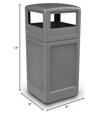 Image of Commercial Zone-73290399 PolyTec 42 Gallon Square Waste Container with Dome Lid Color: Gray