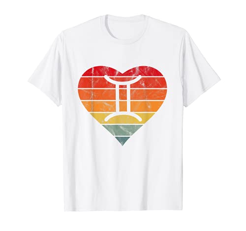Signo de Géminis latido del corazón Vintage Zodiac Symbol Bi Camiseta