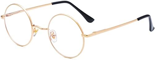 EYLRIM Small Round Clear Lens Glasses for Women Men Circle Metal Frame Eyeglasses(A1 Gold)