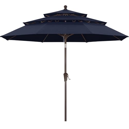 Image of MASTERCANOPY 9ft 3-Tier Olefin Patio Umbrella, Navy Blue