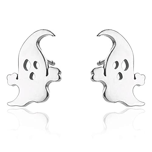 Pendientes de tuerca de Specter para mujeres, adolescentes, niñas, plateados, hipoalergénicos, de acero inoxidable, con diseño de dibujos animados, regalo de regalo para hija y sobrina