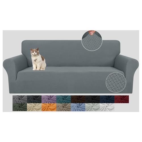 JIVINER Stretch Pet Couch Cover 3 Seater Sofa Covers 1 Piece Jacquard Couch Slipcovers 3 Seats Washable Thick Furniture Protector with Elastic Bands (Sofa, Light Gray)