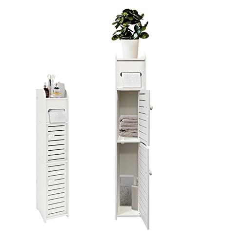 Small Bathroom Storage Cabinet, Slim Toilet Paper Organizer with 2 Doors & Shelves, Over Toilet Storage Cabinet for Skinny Bathroom Space Corner - Whi