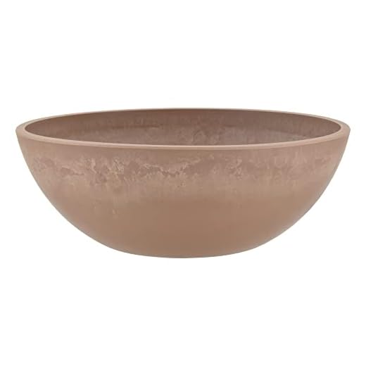 PSW Pot Collection M30TP 12-inch Plastic/Stone/Wood Composite Low Bowl Planter – No Drainage Hole (Drillable), Shallow Indoor/Outer Pot for Succulents, Bonsai, Fairy Gardens, Herbs, Taupe