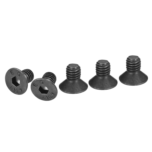 DTGN M6-1x10mm Flat Head Socket Cap Screws, 25 Pack Hex Socket Flat Head Screws Carbon Steel Black Oxide, Full Thread, Countersunk Bolts