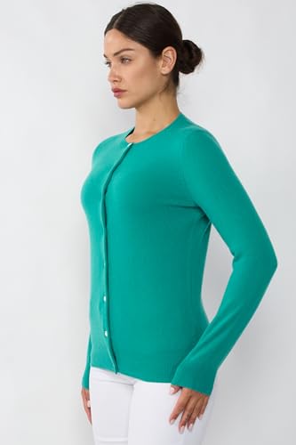 Image of JENNIE LIU Women's 100% Cashmere Button Front Long Sleeve Crewneck Cardigan Sweater