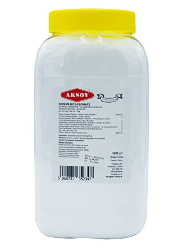 Aksoy Baking Soda 5KG | Pure Sodium Bicarbonate Powder with Highest Purity Food Grade Multi-Purpose Use for Cooking Baking Cleaning Odor Removal and More...