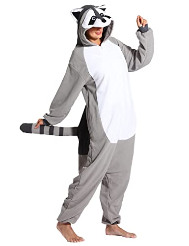 ABPTBAZ Adult Animal Onesie Raccoon Lizard One-Piece Pajamas Halloween Cosplay Crow Costume for Women Men