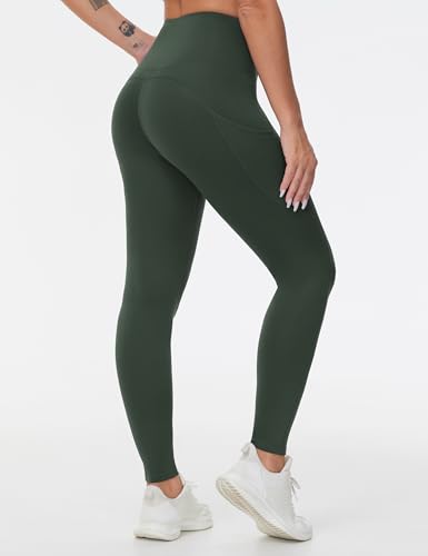 Image of THE GYM PEOPLE Thick High Waist Yoga Pants with Pockets, Tummy Control Workout Running Yoga Leggings for Women